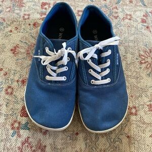Blue Canvas Lace-Up Sneakers Within brand wide toe
